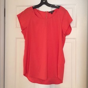 EXPRESS Silky Zip Back Short'Sleeve Blouse- Coral